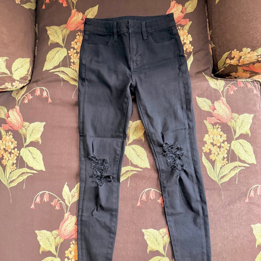 American Eagle The Dream Jean Distressed Black High Rise Jeggings Size 0R